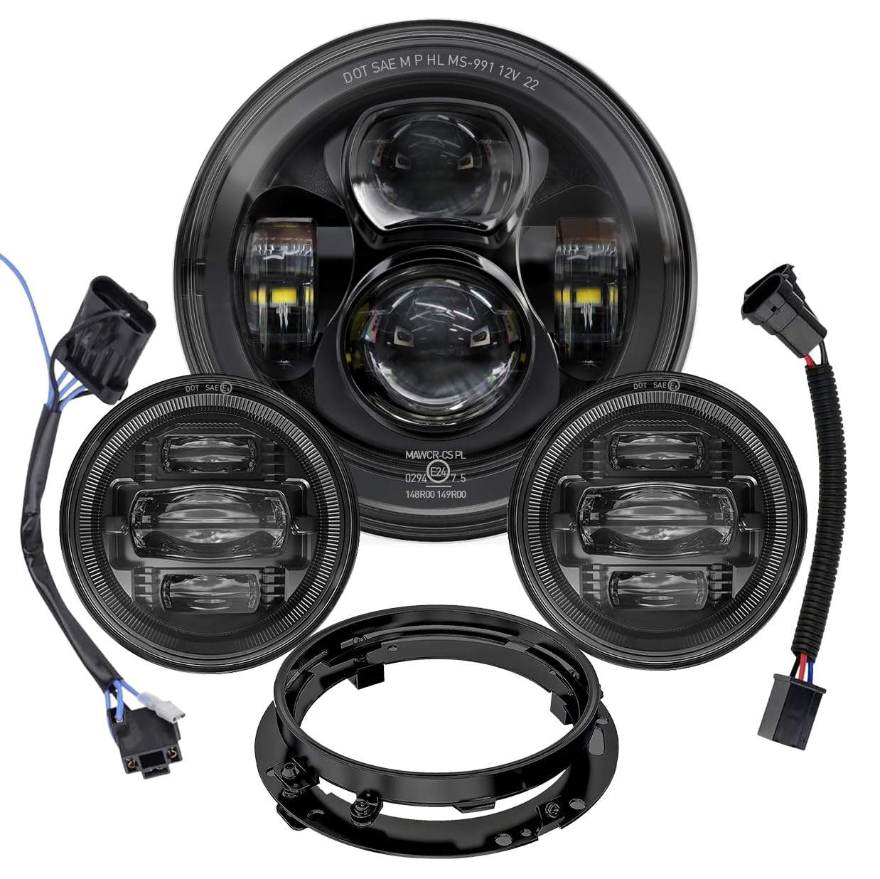 7 Inch Motorcycle Led Headlight 4.5 Inch Fog Passing Lamps Dot Kit For Harley Davidson Street Glide Road King Electra Glide Fatboy Ultra Classic Heritage Softail Switchback Cvo Tri Glide Yamaha Indian